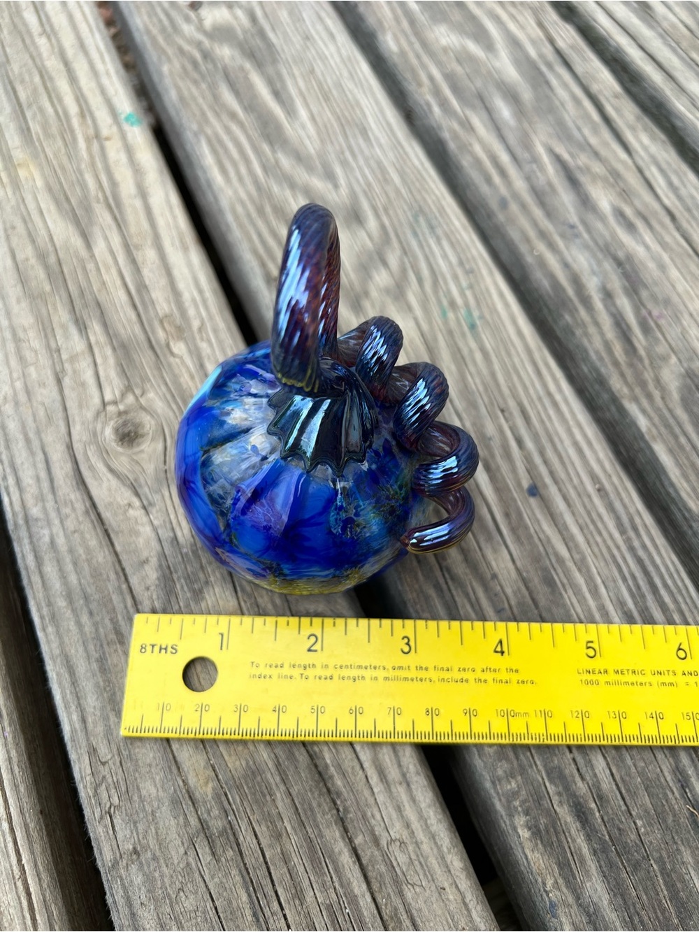 Handblown Blue Glass Pumpkin Halloween Thanksgiving Autumn - Picture 11 of 12